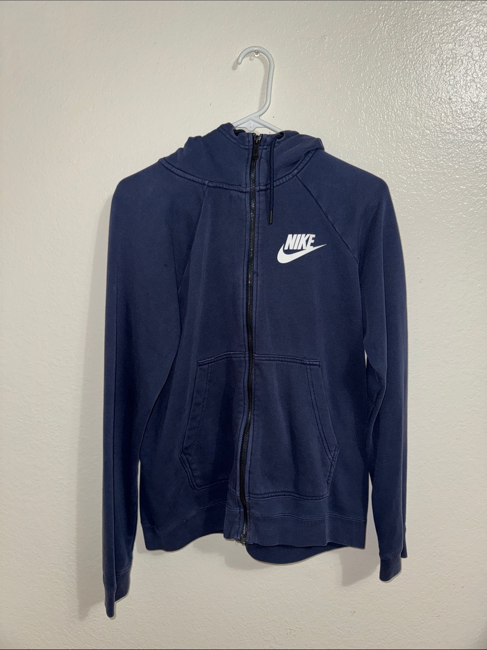 Nike Kids Navy Blue Full-Zip Hoodie with White Logo